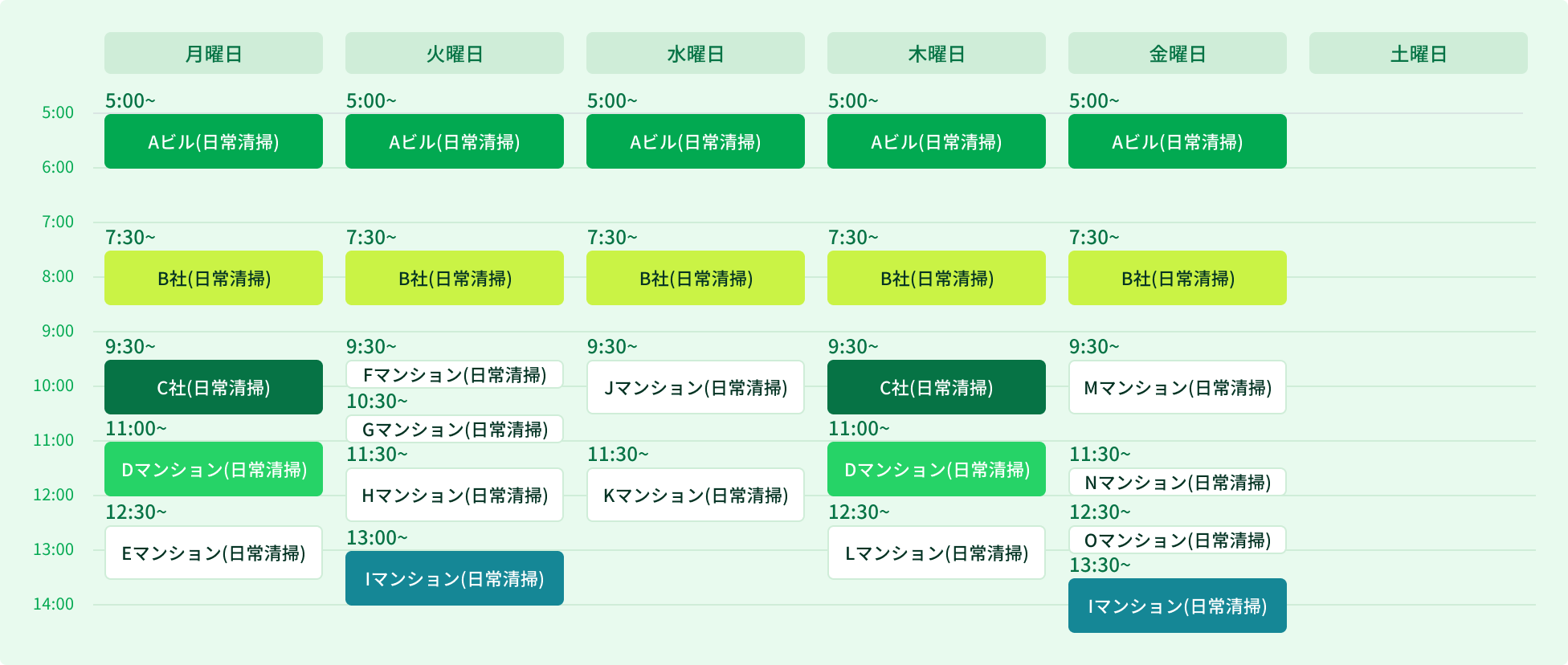 単身者 Sさんの1週間のスケジュール表：平日午前中と土曜午後に予約可能時間を設定し、プライベートの時間も確保したバランスの良い働き方の例